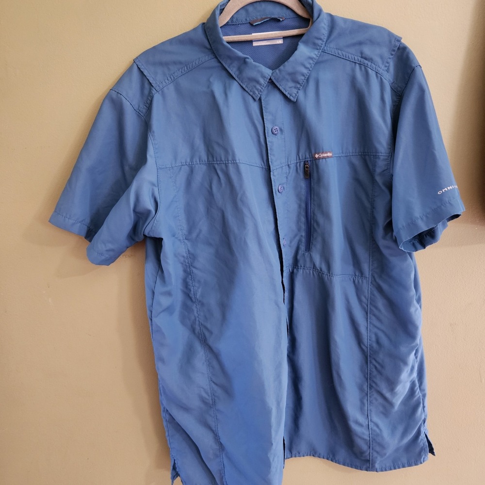 Columbia Omni-Shade Lightweight Shirt Men Size L Button Vented, Pockets Sky Blue - Picture 4 of 10